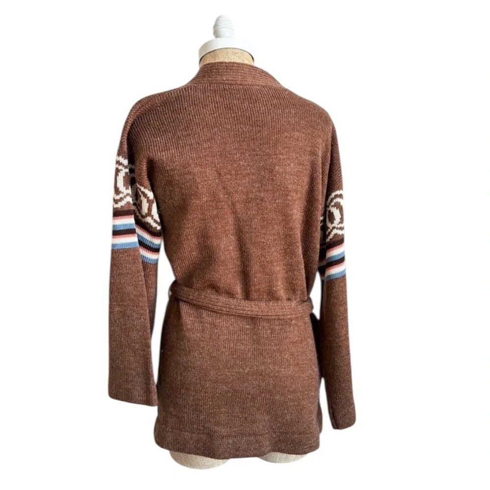 Vintage Ades of California Brown Knit Belted Cardigan Sweater Medium - Picture 9 of 11